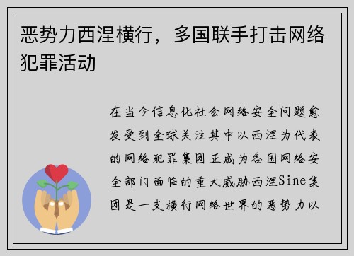 恶势力西涅横行，多国联手打击网络犯罪活动