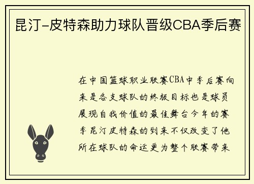 昆汀-皮特森助力球队晋级CBA季后赛