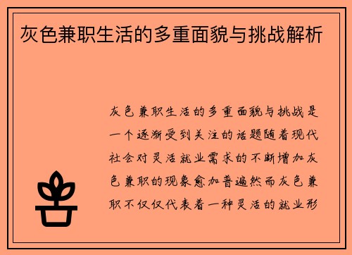 灰色兼职生活的多重面貌与挑战解析